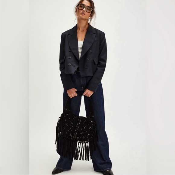 NWT Free People Betty Solid Blazer Navy - Picture 1 of 6